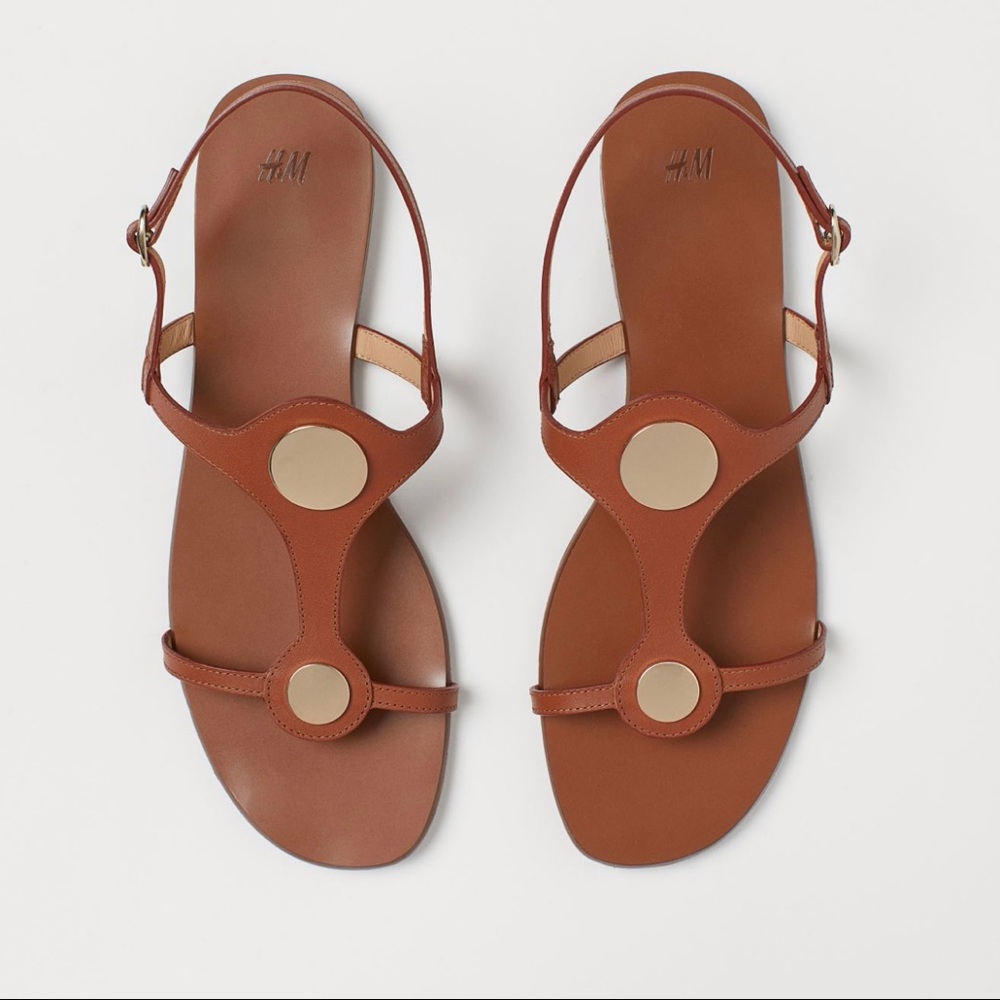 H&M Leather Sandals Brown and Gold NWT